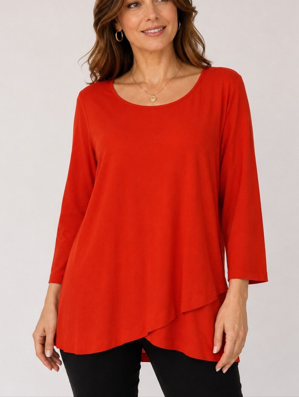 SLIM FACTOR By Investments Coral Orange Layered Hem Tunic